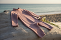 Kids ash rose one-piece swimsuit with long sleeves, high neck and 3/4 length legs